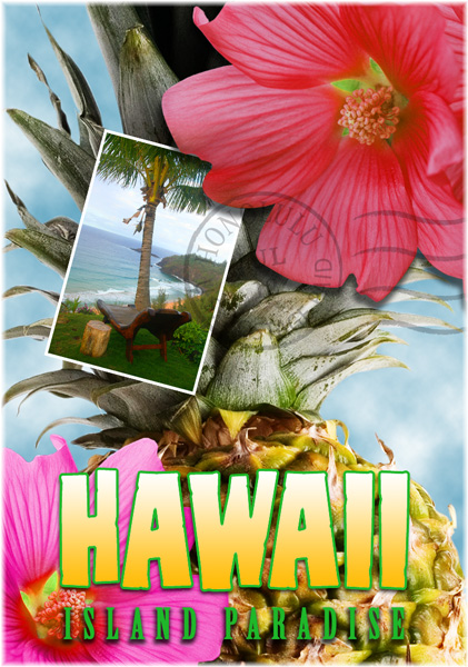 A postcard which reads, 'Hawaii - Island Paradise'